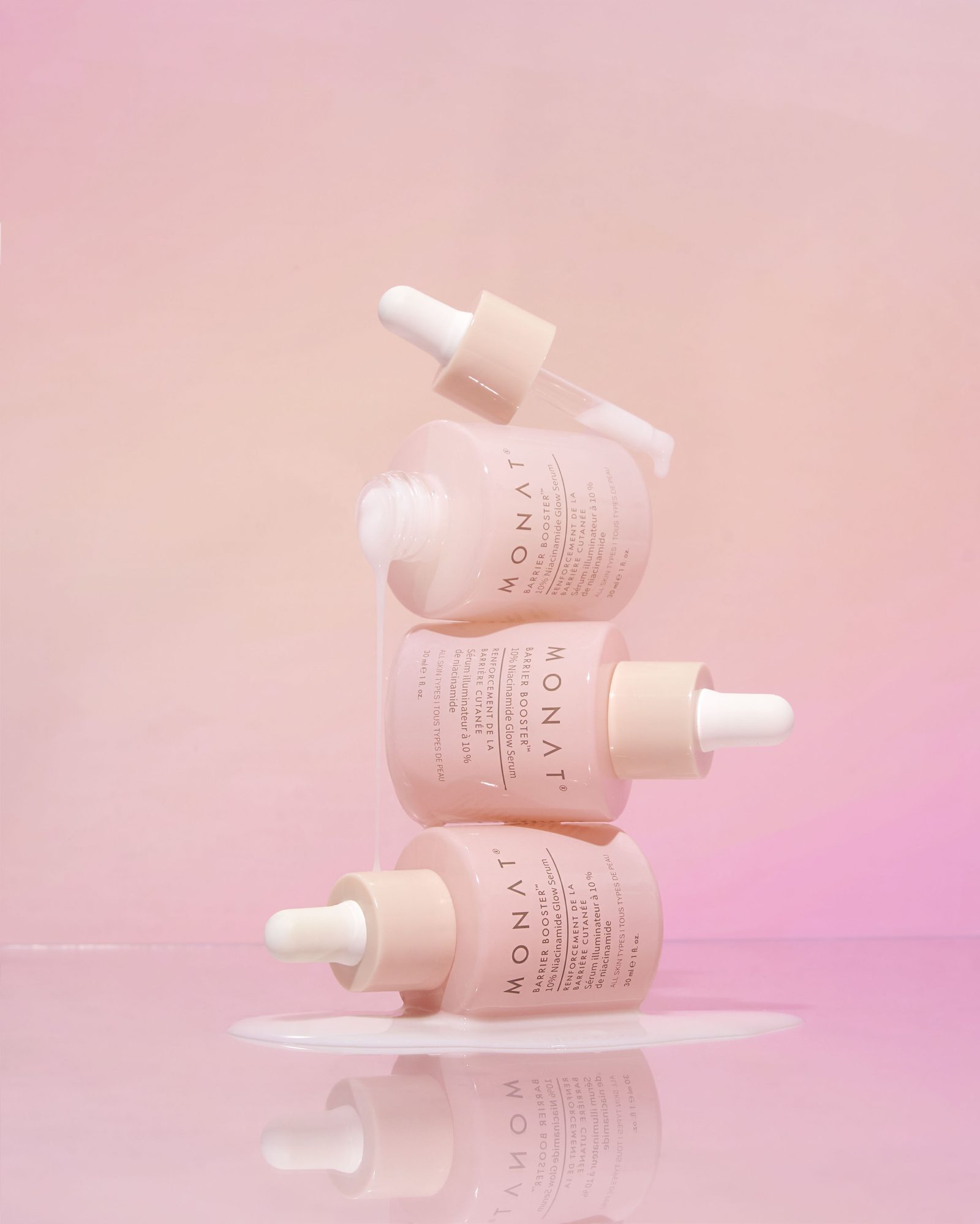 Barrier Booster — Niacinamide Glow Serum: the smallest front, the same order.