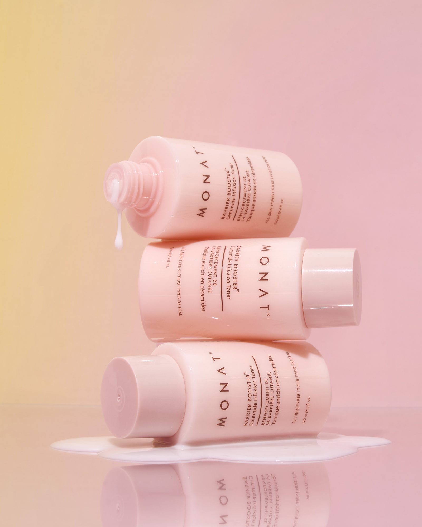 Barrier Booster — Ceramide Infusion Toner: the hierarchy holds on a stacked bottle.
