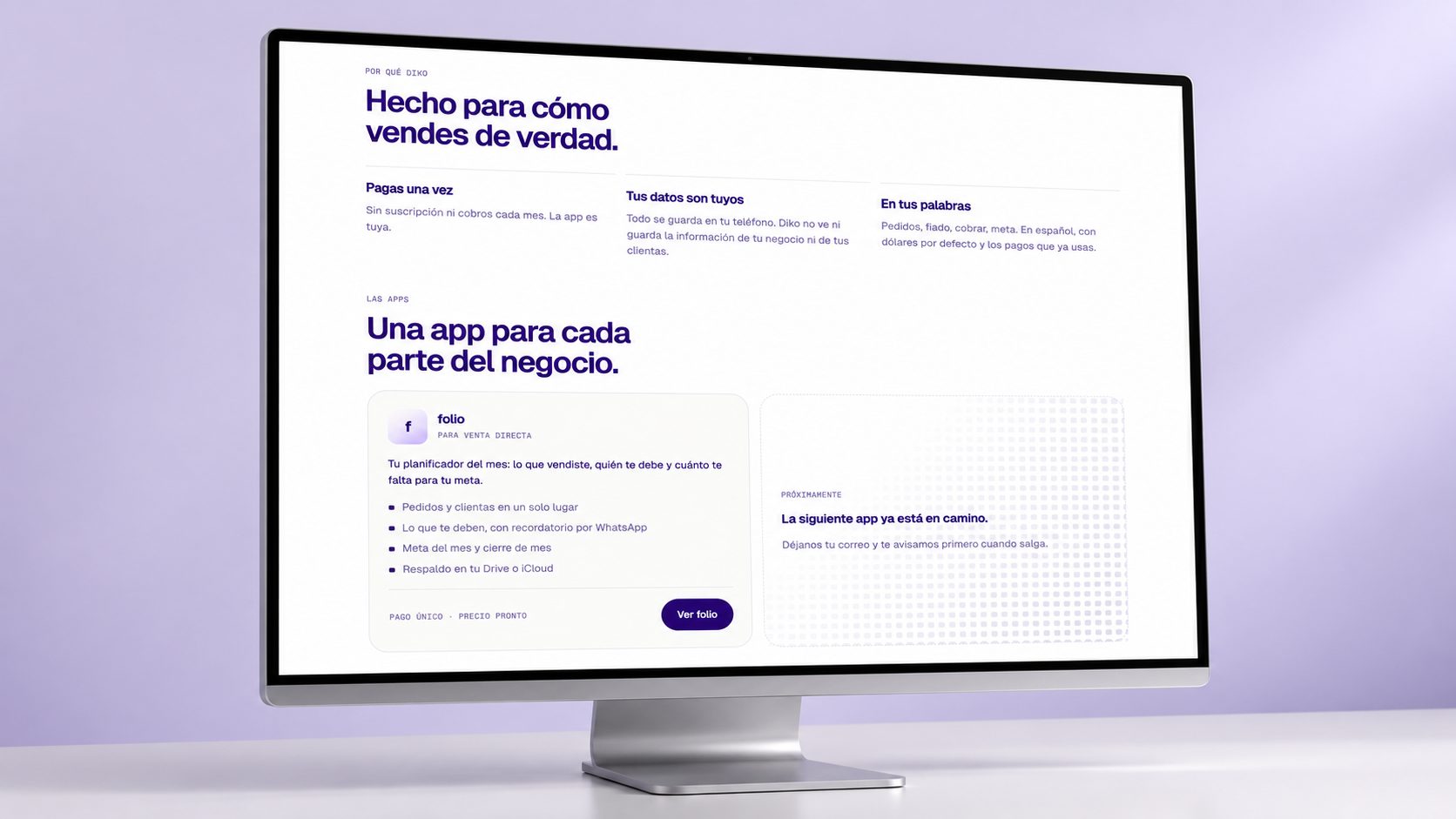 Diko — “Hecho para cómo vendes de verdad” — one app for each part of the business.