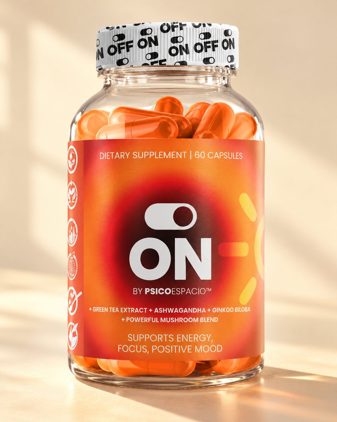 ON/OFF Capsules — ON: warm orange for the day.