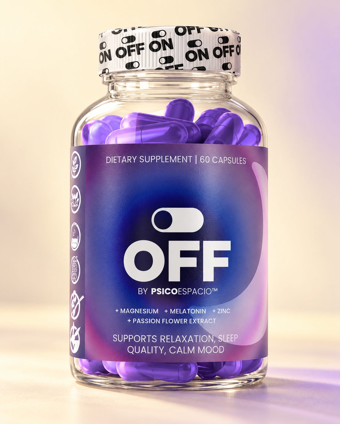 ON/OFF Capsules — OFF: deep violet for the night.