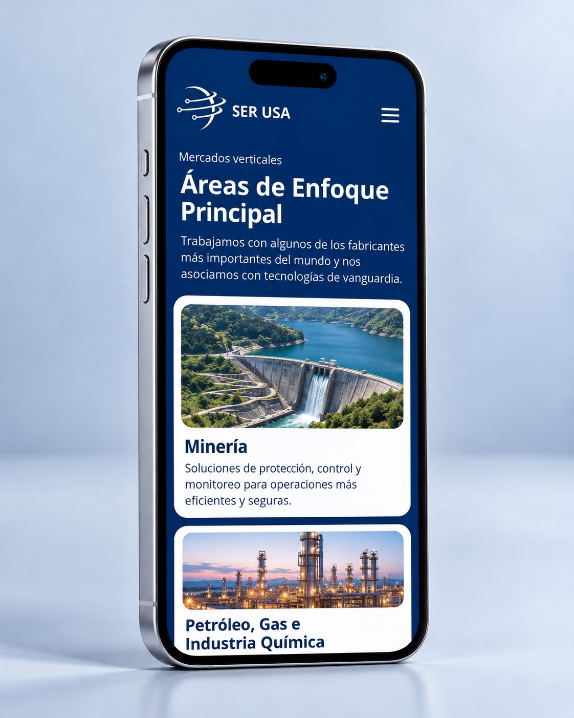 SER-USA — Markets first: the site frames the manufacturers by industry.